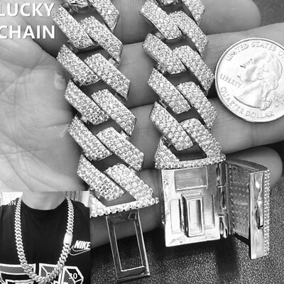 COLLAR CADENA CUBANA PESADA CUADRADA BLING OUT ACABADO ORO BLANCO 30''14K 18mm 393g Foto 1 de 4