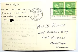 George Washington 1 cent stamps in a pair of two from 1938. Glued to a postcard - Picture 1 of 2