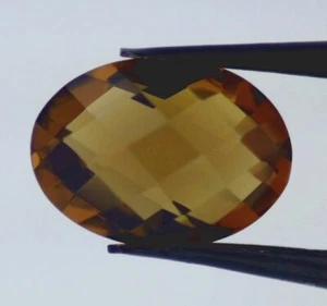 SONNENUNTERGANG QUARZ 14 x 10 MM OVAL SCHACHBRETT BRIOLETTE-SCHLIFF SENSATIONELLE FARBE F-378 - Bild 1 von 1