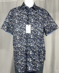 Robert Graham Men’s Blue White Connel Short Sleeve Button Down Shirt Size XL New - Picture 1 of 4