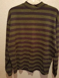 vtg 80's FLORENZ collection long sleeve mens shirt L green w/ black stripes - Picture 1 of 9
