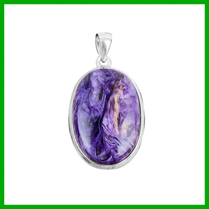 Halloween Deal 925 Silver Oval Natural Russian Charoite Bezel Pendant Jewelry - Picture 1 of 13