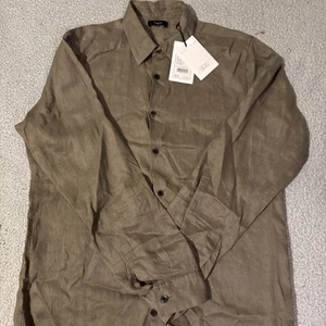 THEORYMen 100%Linen Shirt ButtonUp LongSleeve Light Brown(Wasabi)Size M 225$ NWT - Picture 1 of 3