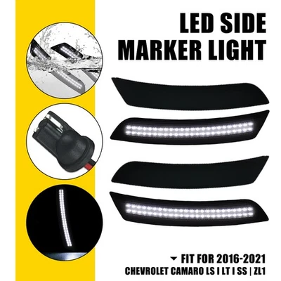 WHITE LED Front Fender Lamp For 16-21 Chevy Camaro Chrome Side Marker Light 4PCS - Image 1 of 4