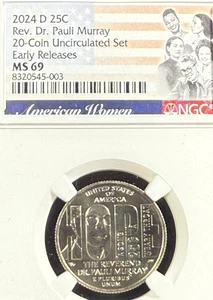 2024 D REV DR PAULI MURRAY AMERICAN WOMEN QUARTER EARLY RELEASE NGC MS 69 - Picture 1 of 2