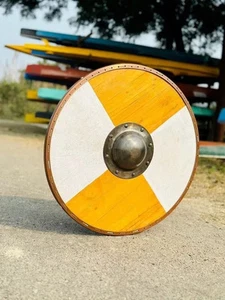 New Medieval Wooden Shield | Viking Round Shield 24" Inch Knight Battle Warrior - Picture 1 of 6