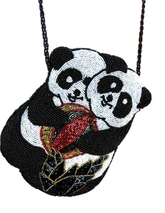 Beautiful Vintage 80s Fully Beaded Purse Small Panda Bear Handbag Pocketbook - Picture 1 of 9