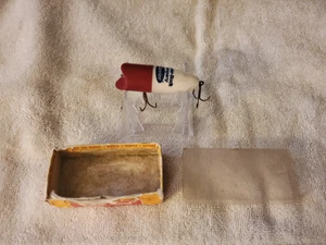 Vintage Rare Chugger Fishing Lure Red Head White Body Ad Carter -Bockträger - Bild 1 von 11