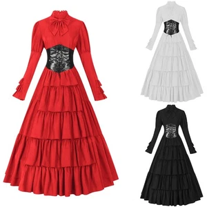 Renaissance Style Cosplay Dress for Women with Waist Bandage Patchwork Design - Picture 1 of 32