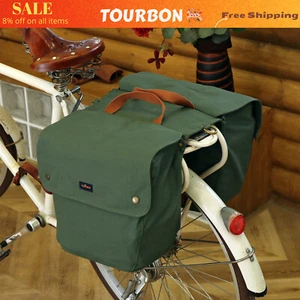 Tourbon Vintage Canvas Bike Panniers Bicycle Back Rear Seat Storage Bags 23L - Picture 1 of 17