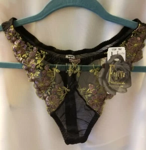 Felina Lace Embroidery Thong in Black Size L 173P TBZ NWT - Picture 1 of 10