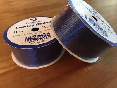 2 VINTAGE BLUE CURLING GIFT  RIBBON ROLLS BY PARAMOUNT 55 FEET 3/16" WIDE USA - Image 1 of 4
