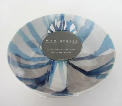 NUEVO MAX STUDIO Exterior MELAMINA Ensaladera y Juego de Servidor 12" Azul Blanco Foto 1 de 4