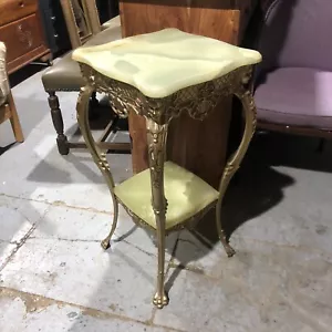 Vintage French Style Onyx & Ornate Brass Two Tier Tall Console Side Table - Picture 1 of 8