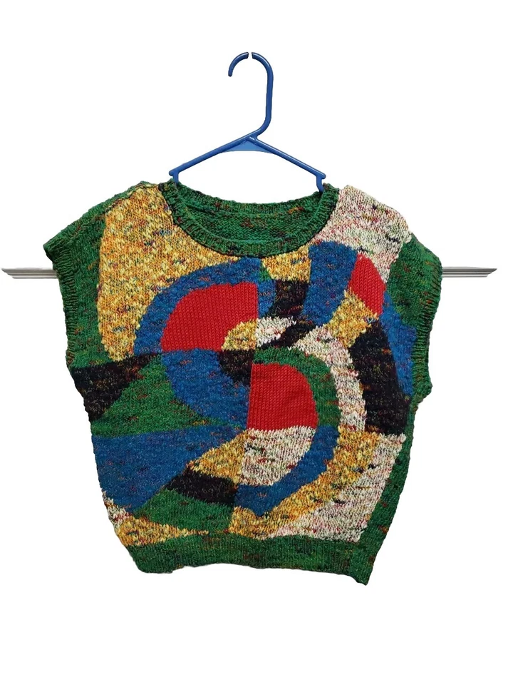 Suéter De Colección Mujer Años 70 Talla S Azul Rojo Verde Amarillo Beige Manga Gorra Foto 1 de 4