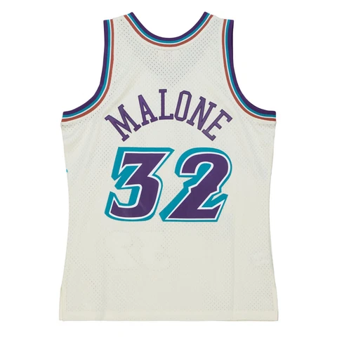 Karl Malone Mitchell & Ness Swingman Utah Jazz 1996 Jersey - Cream Cover