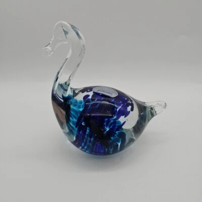 Murano Art Glass Decorative Swan Figurine/Paperweight Blue Swirl - Image 1 of 4