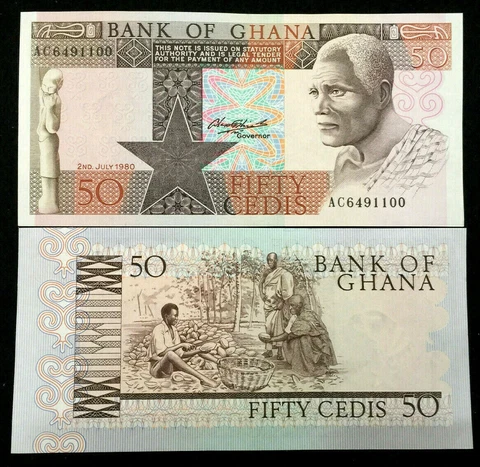 Ghana 50 Cedis 1980 Banknote World Paper Money UNC Currency Bill Note Cover