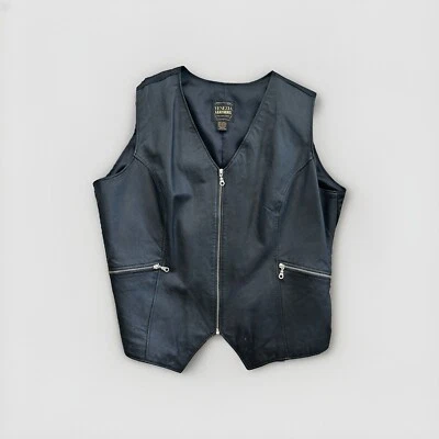 Chaleco Venezia Cuero Mujer 18 20 Plus Cuero Negro Motociclista Motocicleta Western Foto 1 de 4