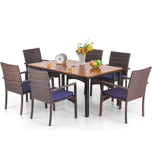 Patio Dining Table Set of 7 Outdoor Furniture Rattan Chairs Lawn Garden Yard - Picture 1 of 6