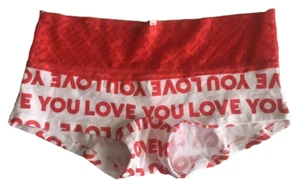 Bragas Victorias Secret rojas blancas LOVE YOU estilo corto para niño talla XS cintura de encaje - Imagen 1 de 12