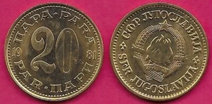 YUGOSLAVIA 20 PARA 1981 UNC STATE EMBLEM,DENOMINATION DIVIDES DATE   - Picture 1 of 1