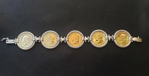 Italy Sterling Silver Authentic 20 Lira Coin Bracelet Gold Plated Coins 8" QVC! - Picture 1 of 24