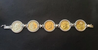 Italy Sterling Silver Authentic 20 Lira Coin Bracelet Gold Plated Coins 8" QVC! - Image 1 of 4