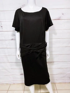 Dressbarn Womens Dress Size 22 Black Belted Short Sleeve Back Zip - Picture 1 of 7