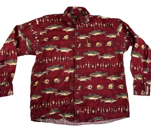 North River Outfitters Fishing Shirt VTG Red AOP Long Sleeve Dad Button Up LG - Picture 1 of 15