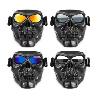 Motorcycle Face Shield Helmet skull Mask Goggles Dust-proof Black White - Image 1 of 4