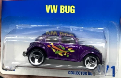 Tarjeta azul Hot Wheels 1992 púrpura VW Bug 3 radios variación de rueda y gráficos #171 Foto 1 de 4
