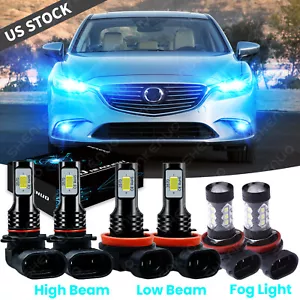 For Mazda 6 2014-2017 6x Ice Blue LED Headlight High/Low Bulbs + Fog Light Combo - Picture 1 of 12