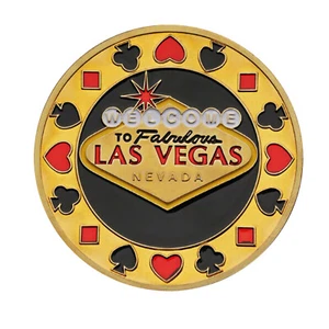 Guard Card Protector Coin Chip Metal Poker Gold Plated + Round Plastic Case D - Picture 1 of 9