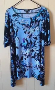 STYLE & CO Womens 2X Blue Multi Floral Print Short Sleeve Tunic Top Silver Bead - Picture 1 of 7