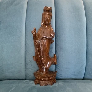 guan-yin goddess of mercy matsu Teak Lotus 12” - Picture 1 of 9