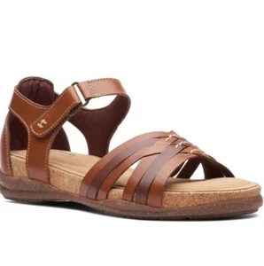 Clarks Collection Roseville Cove Leather Sandals Tan 10 New Cork Sole - Picture 1 of 7