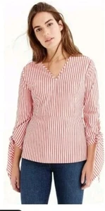 Universal Standard X J Crew Top XS Preppy Work Career Poplin Tie-Sleeve Striped - Picture 1 of 12