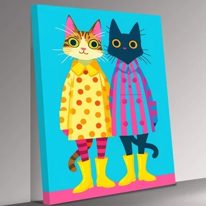 Quadro arte da parete stampa su tela felice vestito divertente luminoso due gatti - Foto 1 di 7