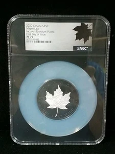 2020 Canada $50 Canada Maple Leaf Rhodium 3 Oz Incuse Silver Coin NGC PF70 - Picture 1 of 6