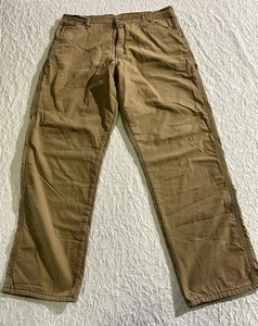 Wrangler Pants Mens 36x32 Tan Cargo Straight Leg Fleece Lined Workwear 94GRWAA - Picture 1 of 7