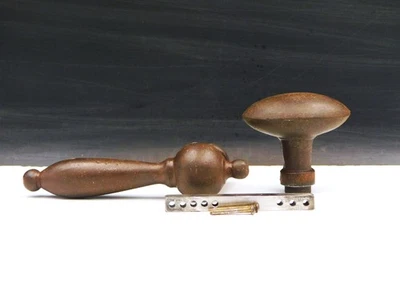 ▨7x7mm, Vintage, Paire de Poignées de Porte en fonte, Béquille et Olive - Photo 1/4