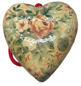 Heart-Shaped Floral Hanging Ornament Red String 3" Used READ - Picture 1 of 4