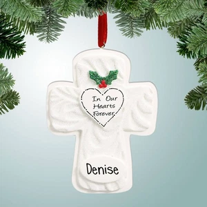 Personalized In Our Hearts Forever Cross with Holly Christmas Ornament - Picture 1 of 1