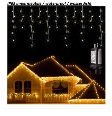 Luci LED Cascata IP65 Impermeabili – 3,5/5/10M Esterno 8 modalità – Natale - Immagine 1 di 4