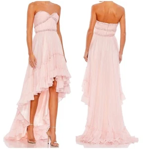 Mac Duggal NWT Beaded Ruffle High Low Gown Ice Pink Size 10 Jeweled Chiffon - Picture 1 of 10