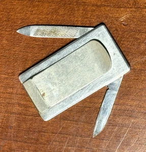 Vintage Stainless Steel Money Clip Folding Pocket Knife / Nail File Japan - Picture 1 of 9