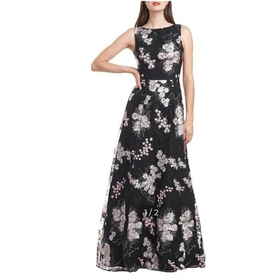 JS Collections Women's Black Floral Embroidered Sleeveless Gown Dress - Image 1 of 4