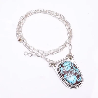 Turquesa -Colgante Cadena Plata de Ley 925 Tíbet 19-23" C10, Regalo Navidad Foto 1 de 4