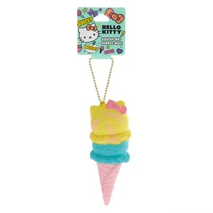 Sanrio Hello Kitty Ice Cream Cone Squishy Keychain Charm Gold Chain Licensed NWT - Zdjęcie 1 z 5